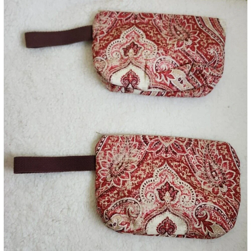 Fabric Tapestry Pattern Makeup Bag, Zippered Project Bag, Cream, Red Pouch